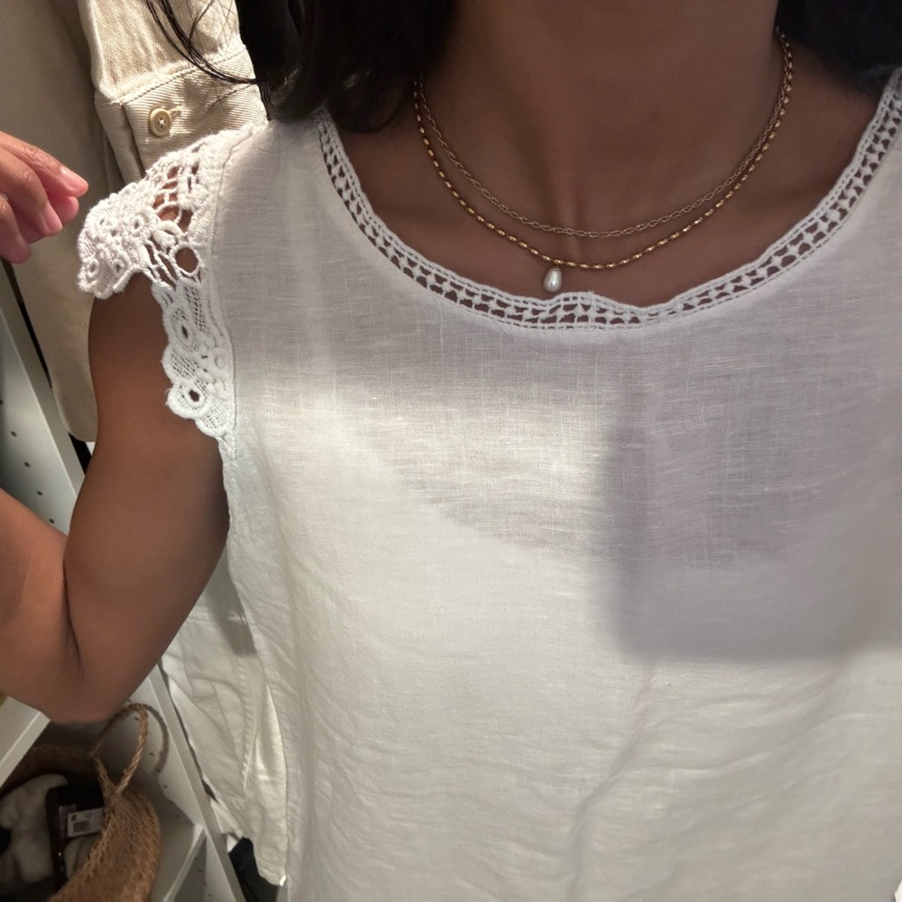 White Lace Trim Blouse - Picture 5 of 6
